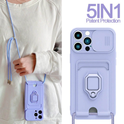 Bodycell Multifunction - Ανθεκτική Θήκη Apple iPhone 14 Pro με Λουράκι Λαιμού / Κάλυμμα Κάμερας / Ring Holder / Υποδοχή Κάρτας - Purple (5206015016387)