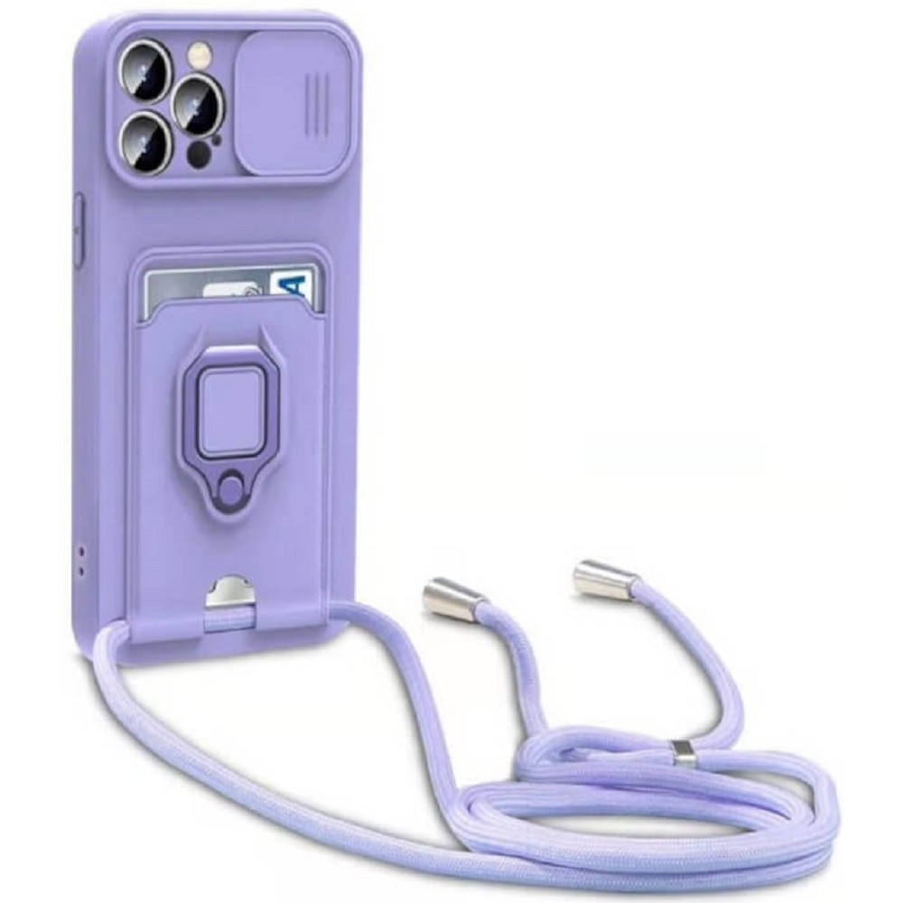 Bodycell Multifunction - Ανθεκτική Θήκη Apple iPhone 14 Pro με Λουράκι Λαιμού / Κάλυμμα Κάμερας / Ring Holder / Υποδοχή Κάρτας - Purple (5206015016387)