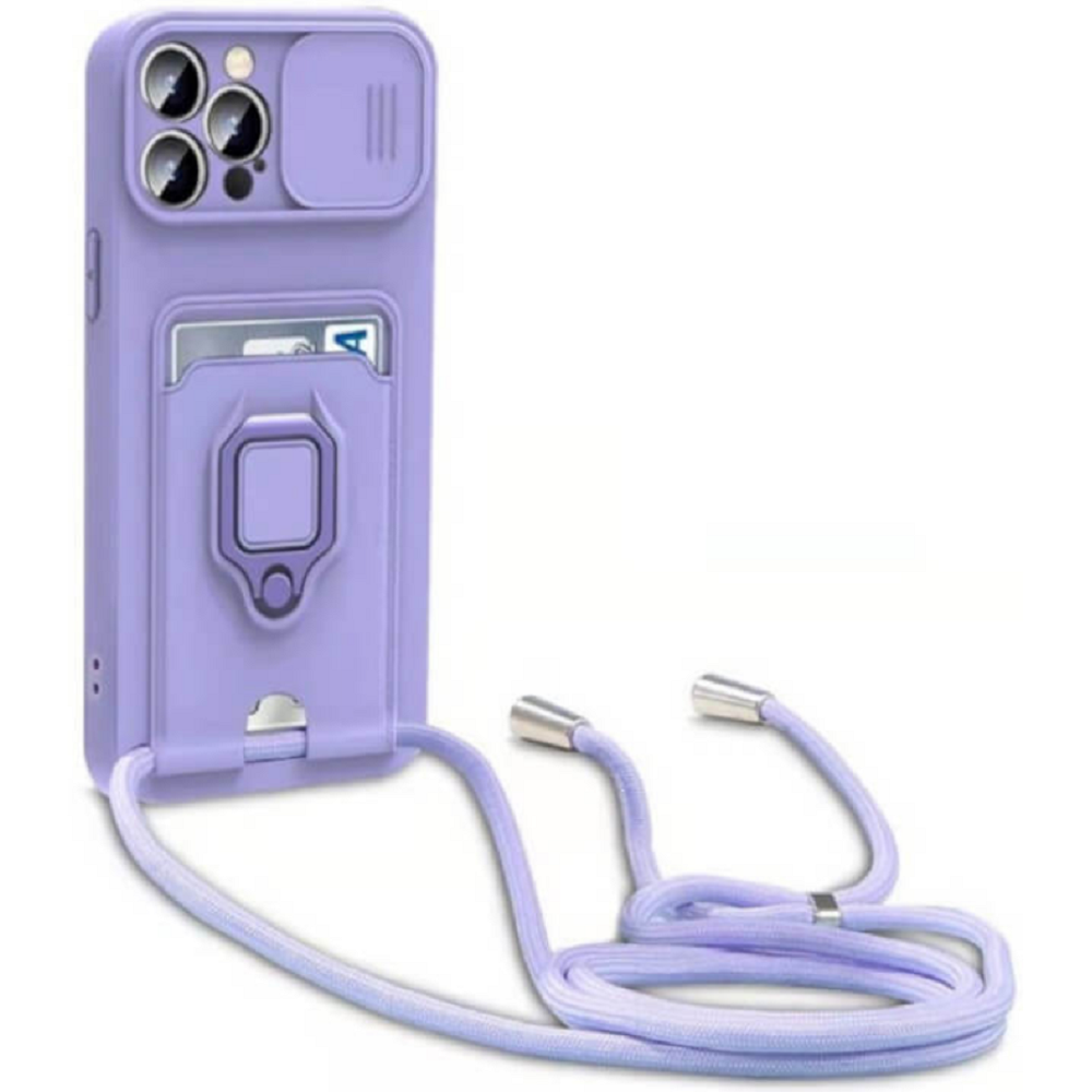 Bodycell Multifunction - Ανθεκτική Θήκη Apple iPhone 12 Pro Max με Λουράκι Λαιμού / Κάλυμμα Κάμερας / Ring Holder / Υποδοχή Κάρτας - Purple (5206015003622)