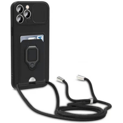 Bodycell Multifunction - Ανθεκτική Θήκη Apple iPhone 11 Pro Max με Λουράκι Λαιμού / Κάλυμμα Κάμερας / Ring Holder / Υποδοχή Κάρτας - Black (5206015003288)