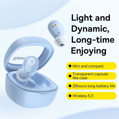 Baseus TWS Bowie WM02 - Ασύρματα Ακουστικά Bluetooth Με Θήκη Φόρτισης - Blue (NGTW180003)