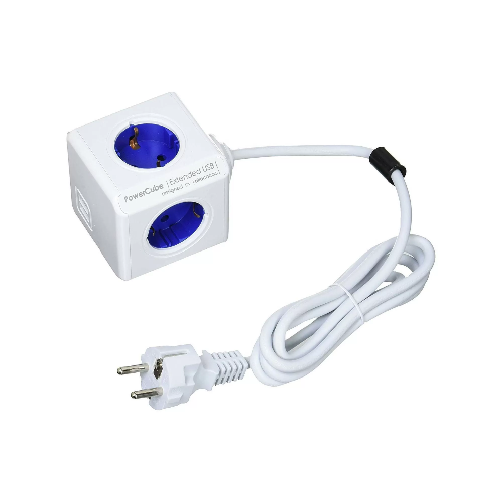 Allocacoc PowerCube Extended USB - Πολύπριζο με 4 Υποδοχές 3680W & Καλώδιο 150cm - 2 x USB-A - 10.5W - Cobalt Blue - 2 Έτη Εγγύηση (1406BL/DEEUPC)