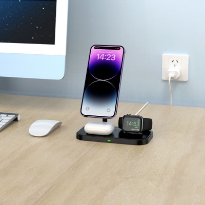 Tech-Protect A22 3 in 1 Wireless Charging Station - Βάση Ασύρματης Φόρτισης MagSafe για iPhone 16 / 15 / 14 / 13 / 12 / Airpods / Apple Watch - 15W - Black (9490713930960)