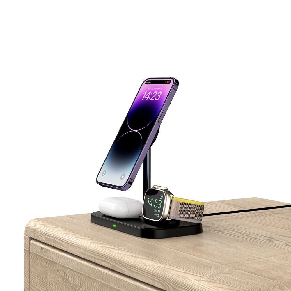 Tech-Protect A22 3 in 1 Wireless Charging Station - Βάση Ασύρματης Φόρτισης MagSafe για iPhone 16 / 15 / 14 / 13 / 12 / Airpods / Apple Watch - 15W - Black (9490713930960)