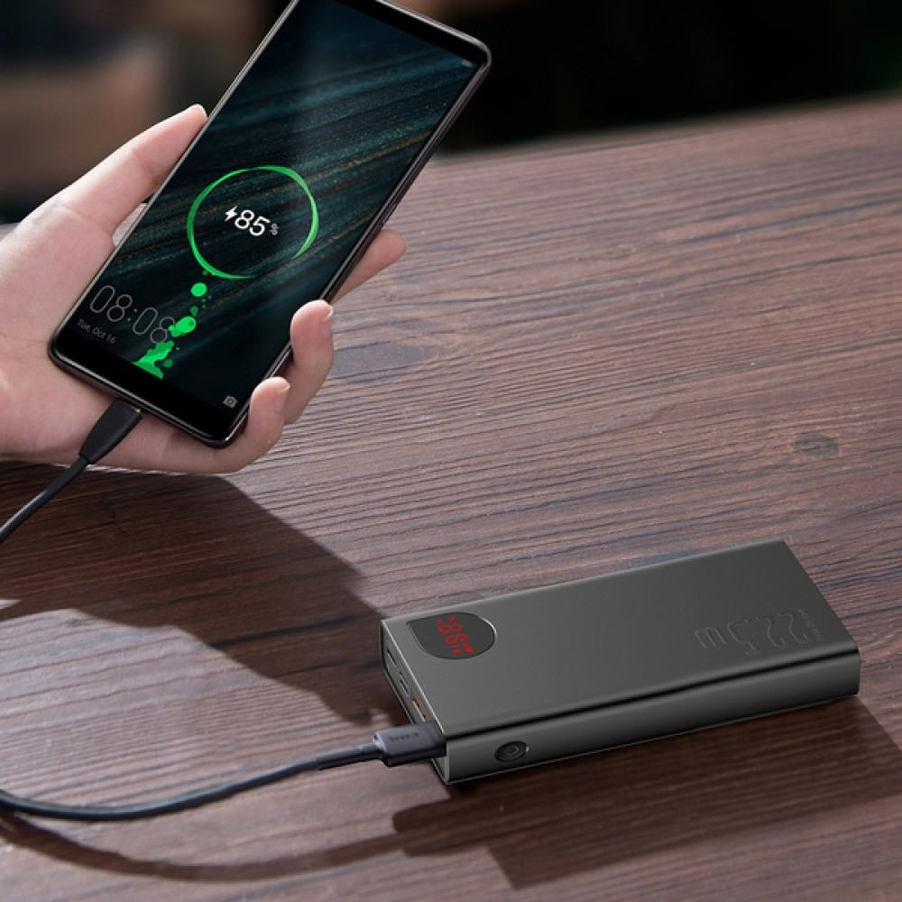 Baseus PowerBank Adaman με Ψηφιακή Οθόνη LED - Φορητή Μπαταρία Φόρτισης με 2 x USB-Α / 1 x Type-C - 20000mAh - 22.5W - Black (PPAD070101)