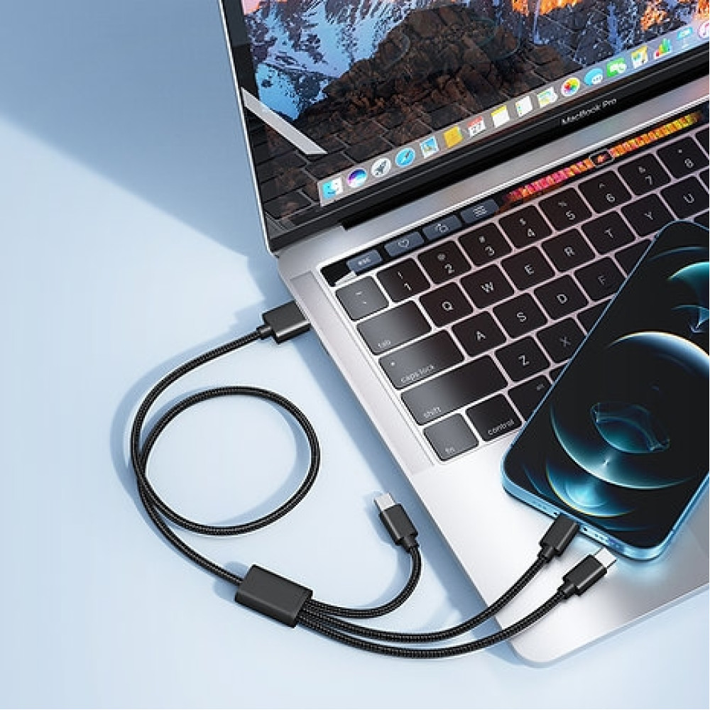 Veger V303 Premium 3 in 1 Charging Cable - Καλώδιο Φόρτισης και Μεταφοράς Δεδομένων USB-A σε Lightning / Type-C / MicroUSB - 150cm - 2.4A - Black (6970453555935)