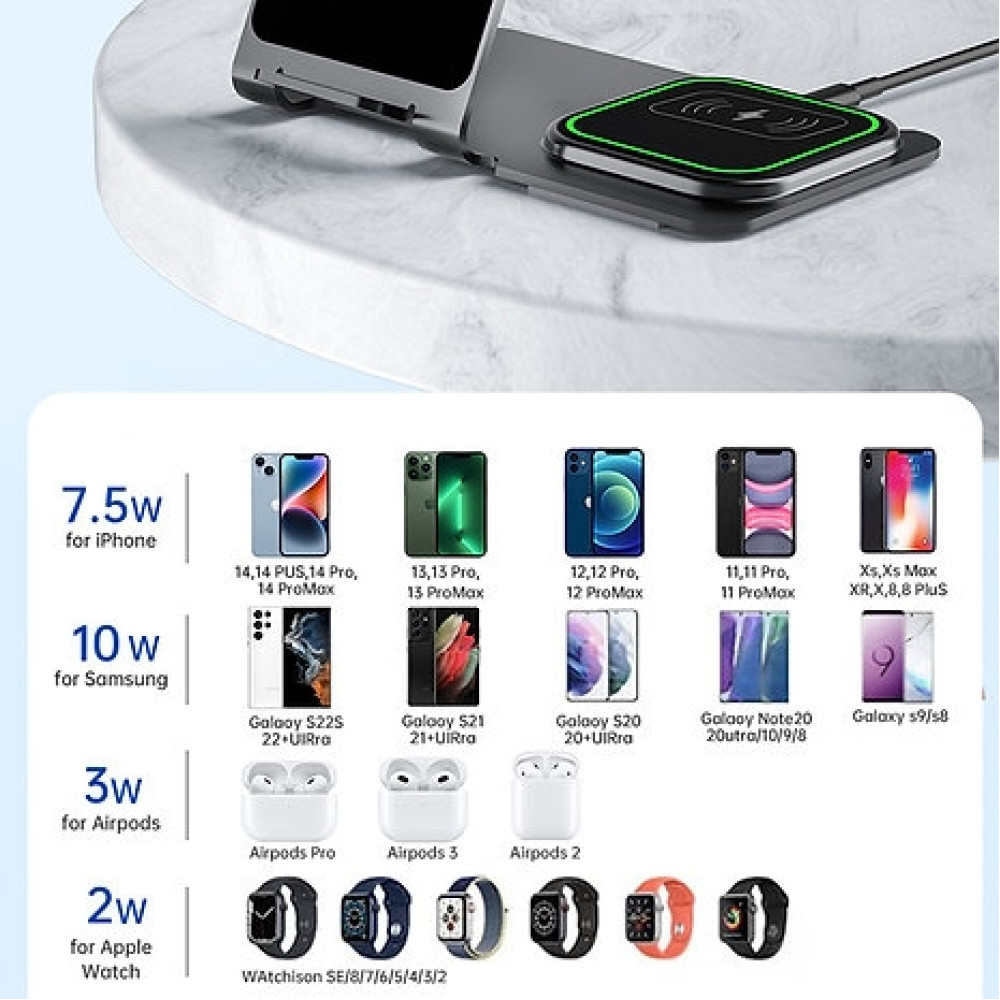 Veger Y9 3 in 1 Wireless Charging Station - Βάση Ασύρματης Φόρτισης Qi για Smartphone / Airpods / Apple Watch - Tarnish Grey (6970453556109)