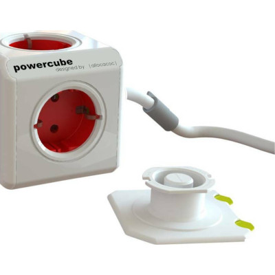Allocacoc PowerCube Extended USB - Πολύπριζο με 4 Υποδοχές 3680W & Καλώδιο 150cm - 2 x USB-A - 10.5W - Boston Red - 2 Έτη Εγγύηση (1402RD/DEEUPC)
