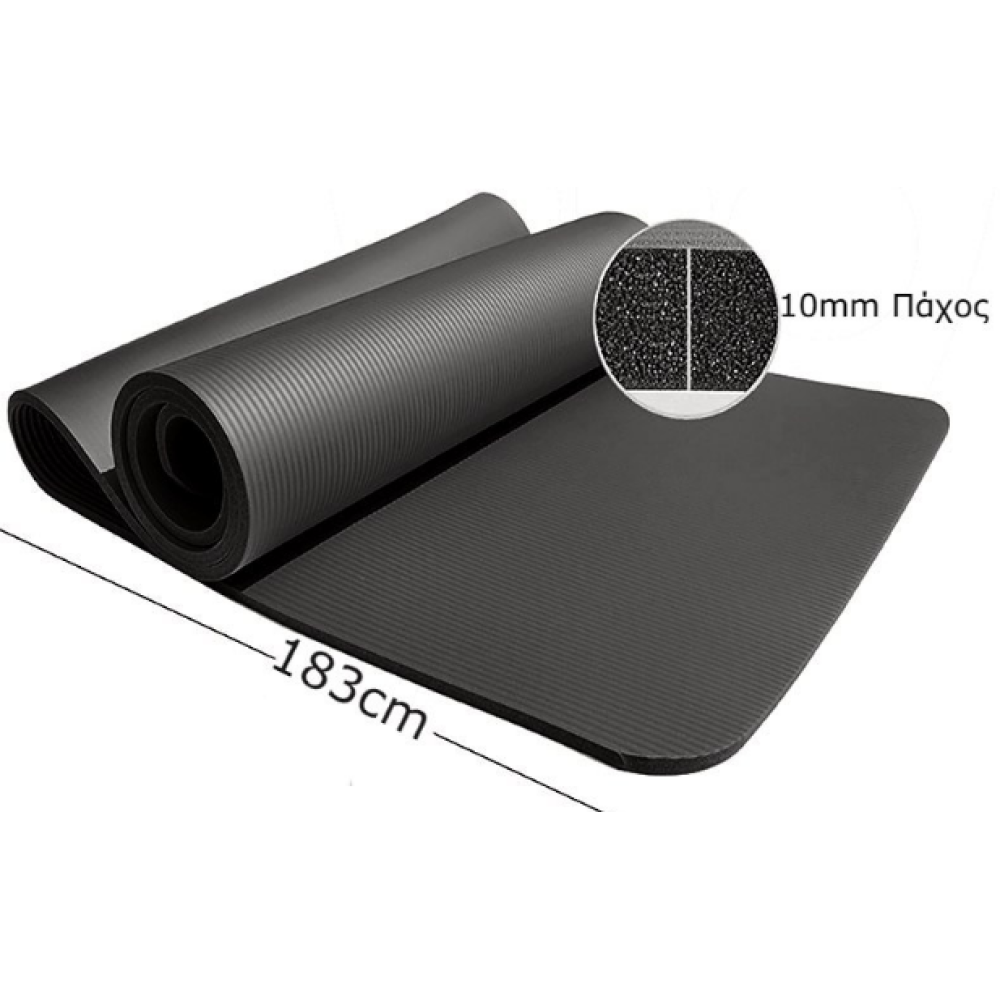 MotivationPro - Στρώμα για Γυμναστική / Yoga / Pilates - 10mm Πάχος - 183 x 61cm -Black (020201997206)