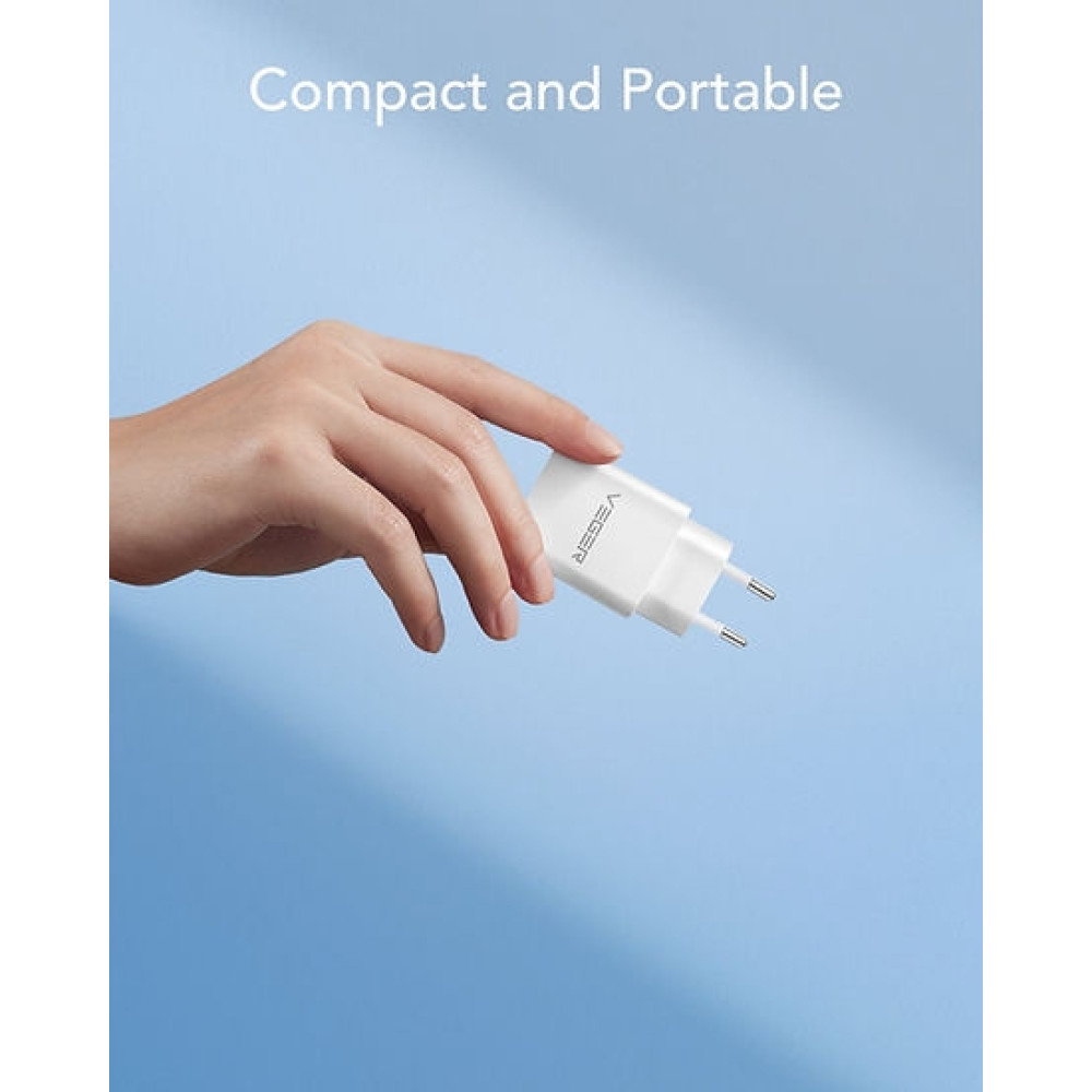 Veger Fast Charger - Ταχυφορτιστής Ταξιδιού / Αντάπτορας Με 1x Type-C - 25W - White (VLS2501)