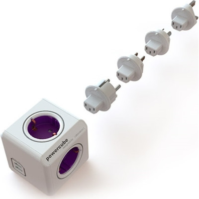 Allocacoc PowerCube Rewirable USB - Πολύπριζο με 4 Υποδοχές Type-F 1500W / 4 Βύσματα US / EU / UK / AU/CN / 2 x USB-A 10.5W - Orchid Purple - 2 Έτη Εγγύηση (1700/DERUPC)