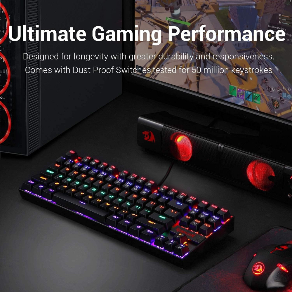 Redragon K552 RGB Kumara Mechanical Gaming Keyboard - Ενσύρματο RGB Gaming Μηχανικό Πληκτρολόγιο Tenkeyless με Outemu Blue Διακόπτες - US - Black (6950376707147)