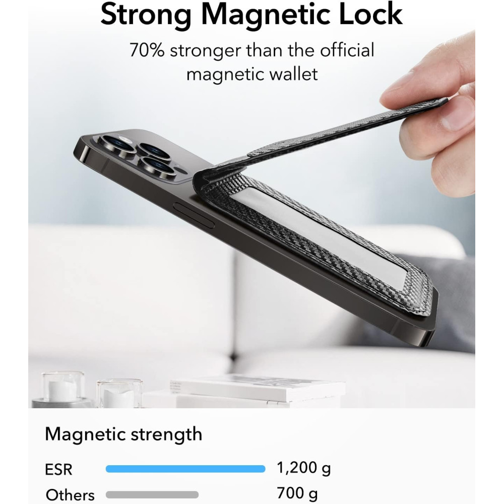ESR HaloLock Wallet Stand - MagSafe Θήκη - Πορτοφόλι για Κάρτες / Αναδιπλούμενη Βάση από Vegan Δέρμα - Carbon Fiber (4894240169858)