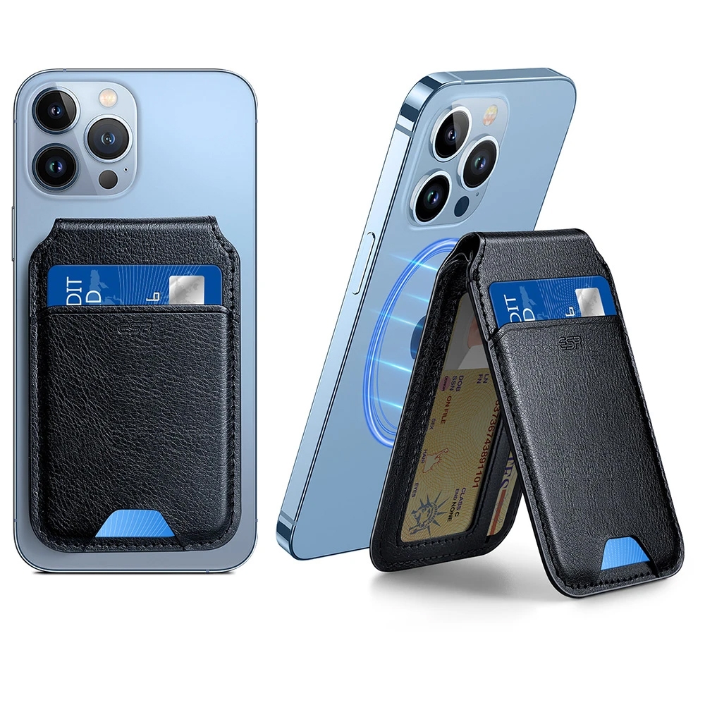 ESR HaloLock Wallet Stand - MagSafe Θήκη - Πορτοφόλι για Κάρτες / Αναδιπλούμενη Βάση από Vegan Δέρμα - Black Sheepskin (4894240132111)