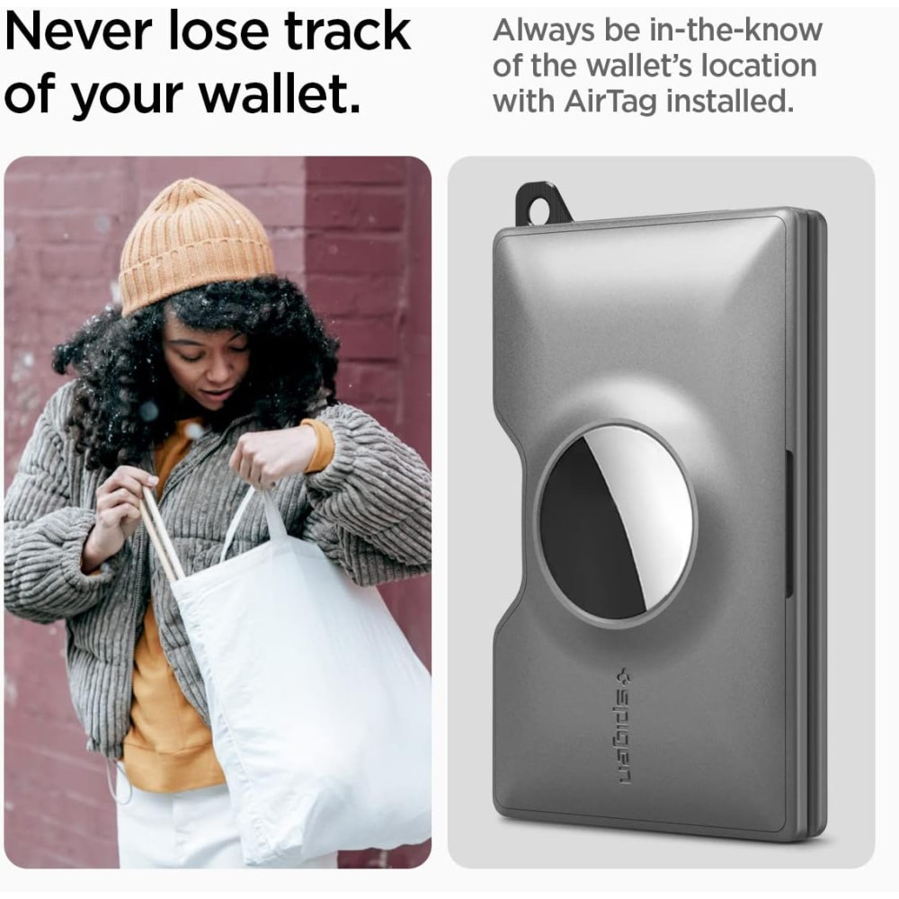 Spigen Wallet S - Σκληρή Θήκη / Μπρελόκ / Πορτοφόλι για Κάρτες & Apple AirTag με Αντικλεπτικό RFID & Ιμάντα Μετρητών - Gunmetal (AHP04276)