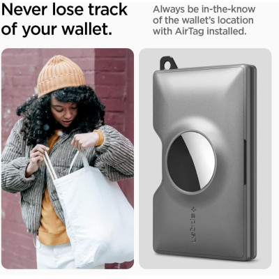 Spigen Wallet S - Σκληρή Θήκη / Μπρελόκ / Πορτοφόλι για Κάρτες & Apple AirTag με Αντικλεπτικό RFID & Ιμάντα Μετρητών - Gunmetal (AHP04276)