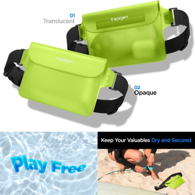 Spigen A620 Aqua Shield Waterproof Pouch Bag - Universal Αδιάβροχη Τσάντα Μέσης - IPX8 - 20 x 12 cm - Cactus Green - 2 Τεμάχια (AMP06023)