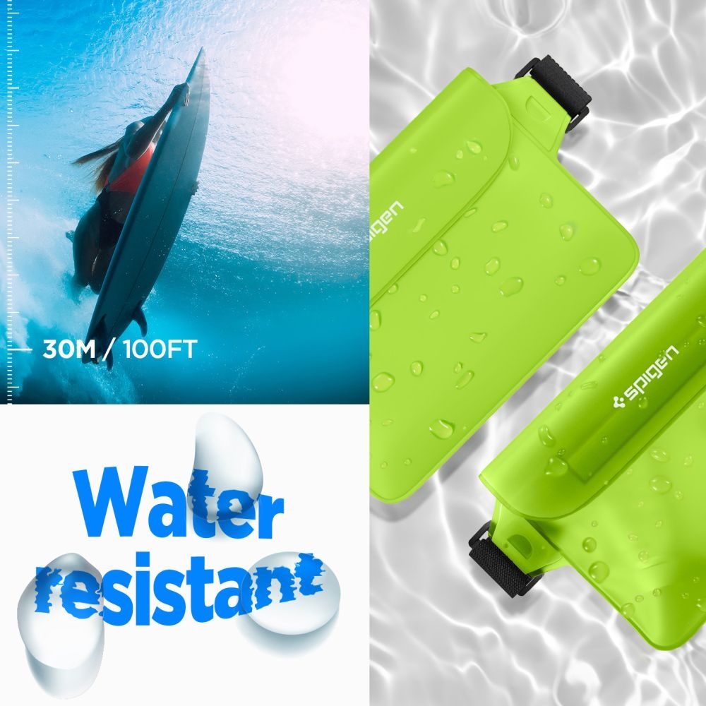 Spigen A620 Aqua Shield Waterproof Pouch Bag - Universal Αδιάβροχη Τσάντα Μέσης - IPX8 - 20 x 12 cm - Cactus Green - 2 Τεμάχια (AMP06023)