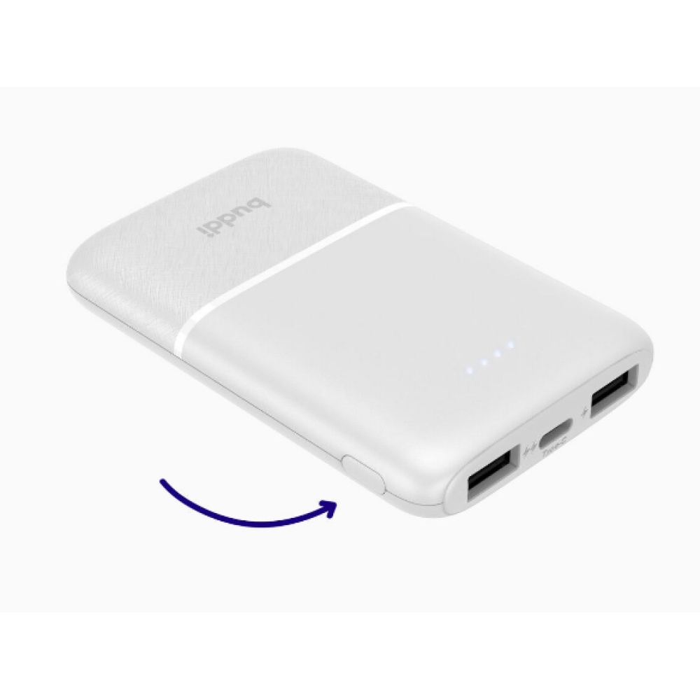 Buddi Mini PowerBank - Φορητή Μπαταρία Φόρτισης με 2 x USB-Α / 1 x Type-C - 5000mAh - White - 5 Έτη Εγγύηση (8719246399084)