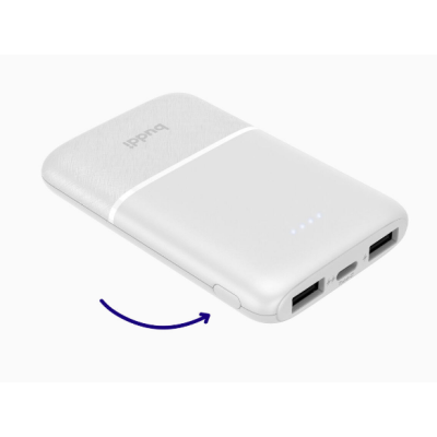 Buddi Mini PowerBank - Φορητή Μπαταρία Φόρτισης με 2 x USB-Α / 1 x Type-C - 5000mAh - White - 5 Έτη Εγγύηση (8719246399084)