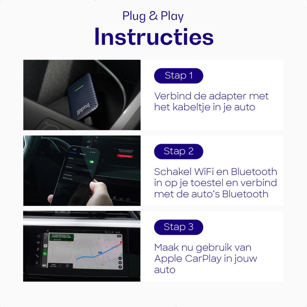Buddi Bluetooth Apple Carplay Adapter - Ασύρματος Αντάπτορας Bluetooth για Apple CarPlay - Blue - 5 Έτη Εγγύηση (8719246387678)