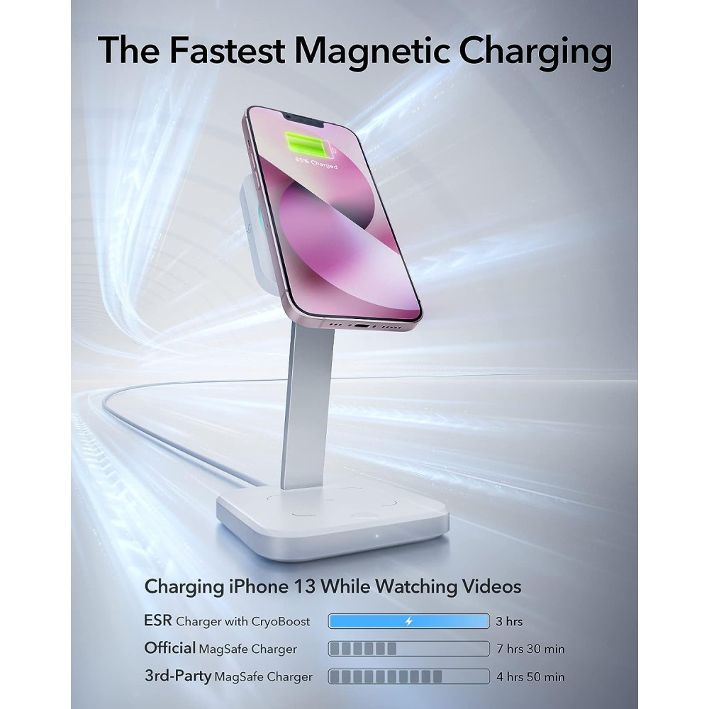 ESR HaloLock 2 in 1 Wireless Charger with CryoBoost - Μαγνητική Βάση Ασύρματης Φόρτισης MagSafe για Apple iPhone / AirPods - 7.5W - Arctic White (4894240132500)