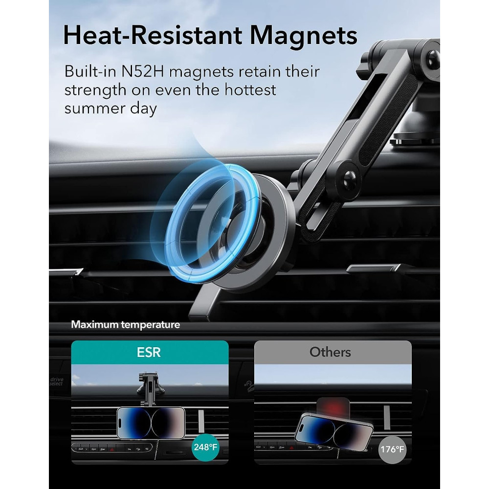 ESR HaloLock Dashboard Phone Mount - Ρυθμιζόμενη Μαγνητική Βάση MagSafe με Βεντούζα για Ταμπλό / Παρμπρίζ Αυτοκινήτου - Black (4894240167267)
