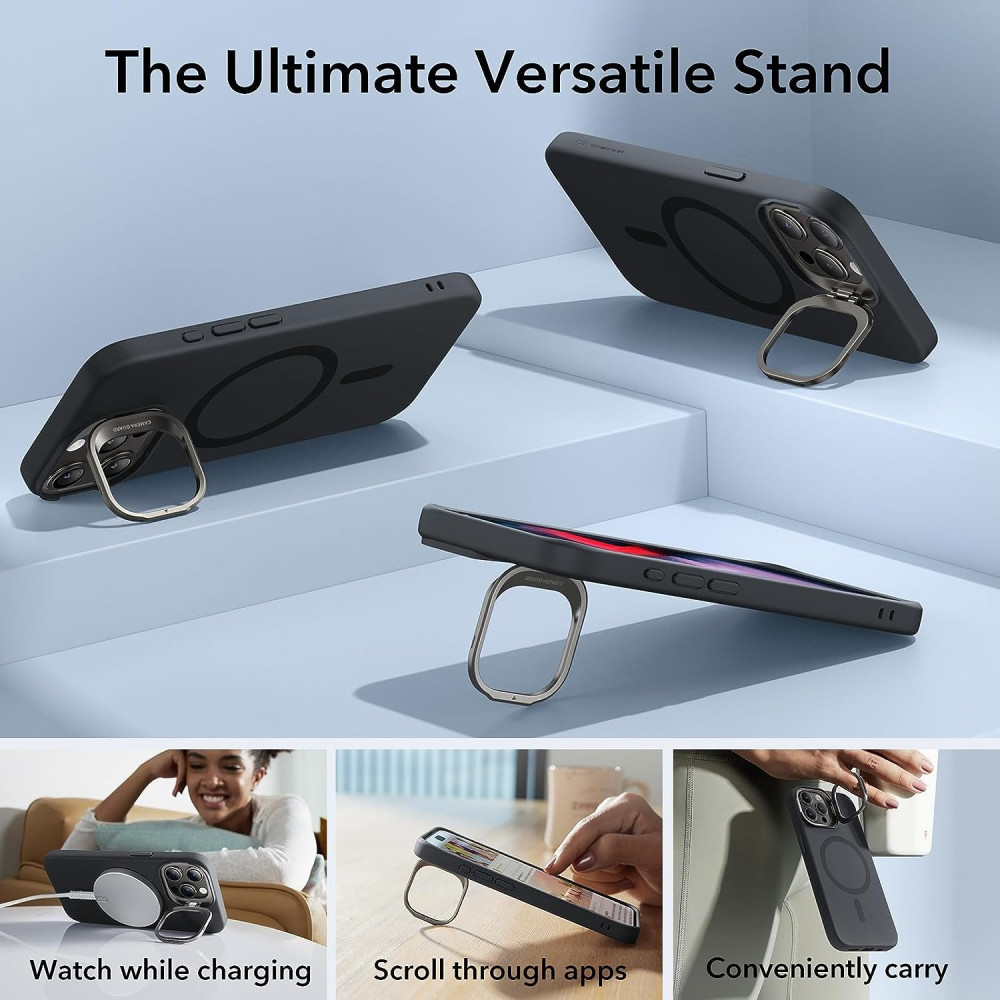 Θήκη iPhone 15 Pro Max ESR Cloud Soft with Stash Stand Ανθεκτική Σιλικόνης με MagSafe & Kickstand - Black (4894240176252)