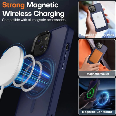 HappyCase Ημιδιάφανη Σκληρή Θήκη MagSafe - Apple iPhone 15 Plus - Matte Dark Blue (8719246412363)