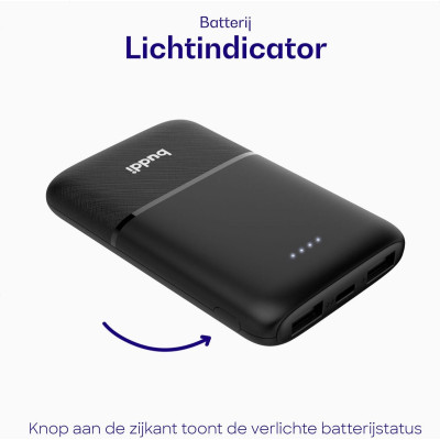 Buddi Mini PowerBank - Φορητή Μπαταρία Φόρτισης με 2 x USB-Α / 1 x Type-C - 5000mAh - Black - 5 Έτη Εγγύηση (8719246399077)