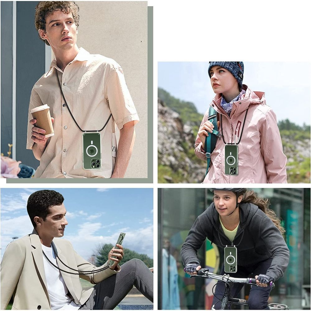 Tech-Protect FlexAir Chain - Σετ Σκληρή Διάφανη Θήκη MagSafe με 2 x Αποσπώμενα Λουράκια Λαιμού - Apple iPhone 15 Pro - Black / Beige (9490713936856)