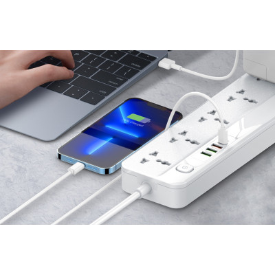 Ldnio Πολύπριζο με 5 Υποδοχές AC - UK/EU/US 2500W με Διακόπτη & Καλώδιο 200cm - 3 x USB-A / 1 x Type-C - 20W - White (SC5415)
