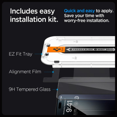 Spigen Tempered Glass GLAS.tR EZ Fit - FullFace Αντιχαρακτικό Γυαλί Προστασίας Οθόνης - Apple iPhone 15 Pro Max - 2 Τεμάχια - Black (AGL06873)
