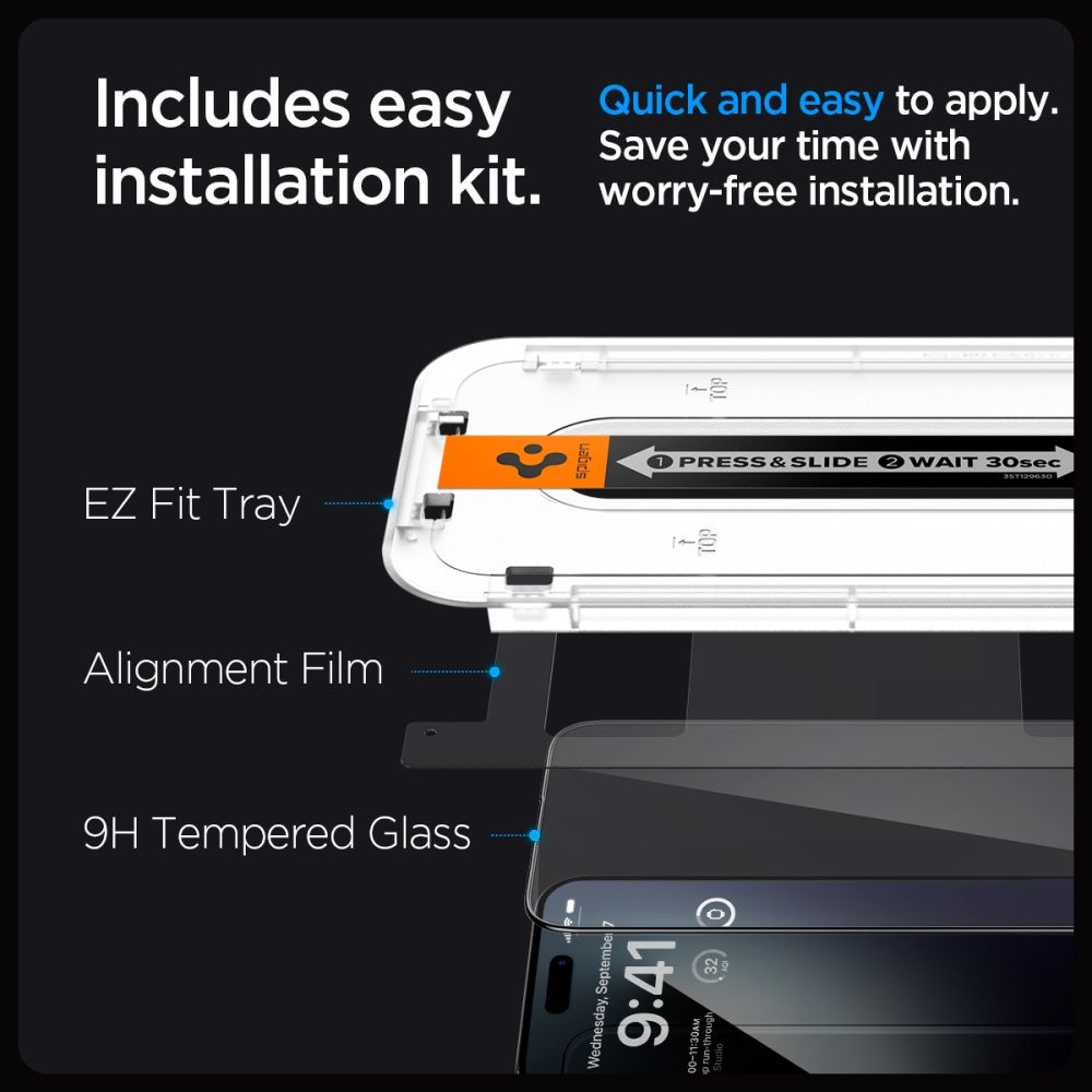 Spigen Tempered Glass GLAS.tR EZ Fit - FullFace Αντιχαρακτικό Γυαλί Προστασίας Οθόνης - Apple iPhone 15 Pro - 2 Τεμάχια - Black (AGL06893)