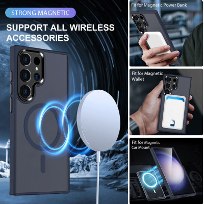 HappyCase Ημιδιάφανη Σκληρή Θήκη MagSafe - Samsung Galaxy S23 Ultra - Matte Dark Blue (8719246412806)