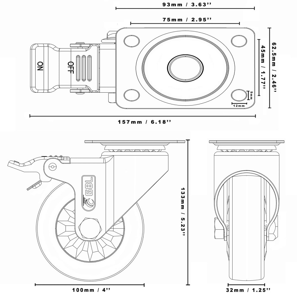 GBL Castor Wheels for Furniture R1-100mm - Αθόρυβα Περιστρεφόμενα Ροδάκια Βαρέως Τύπου για Έπιπλα - 600 Kg Φορτίο - Διάμετρος Τροχού 100mm - 2 x Ροδάκια με Φρένα & 2 x Ροδάκια Χωρίς Φρένα - 4 Τεμάχια - Red / Silver (5060452911748)