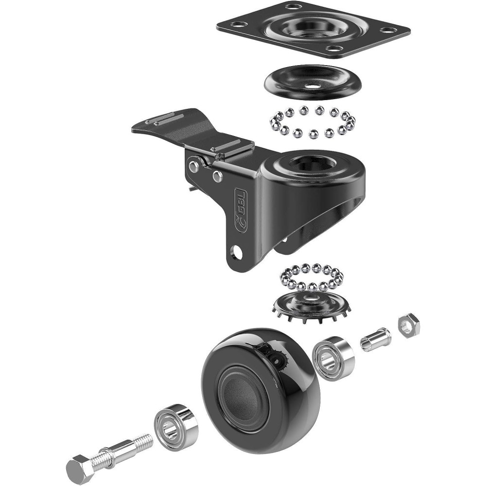 GBL Castor Wheels for Furniture BLK3-50mm - Αθόρυφα Περιστρεφόμενα Ροδάκια Βαρέως Τύπου για Έπιπλα με Φρένα - 200 Kg Φορτίο - Διάμετρος Τροχού 50mm - 4 Τεμάχια - Black (5060452913506)