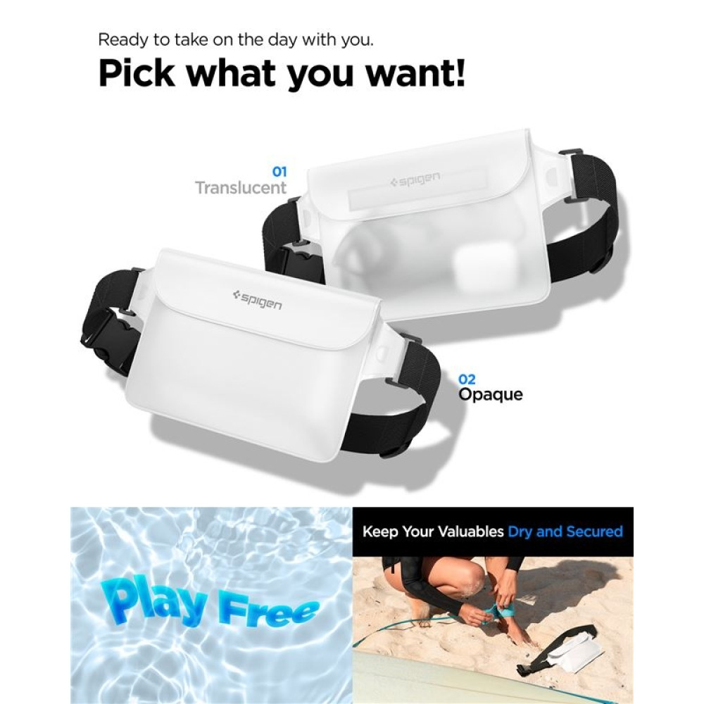 Spigen A620 Aqua Shield Waterproof Pouch Bag - Universal Αδιάβροχη Τσάντα Μέσης - IPX8 - 20 x 12 cm - Snow White - 2 Τεμάχια (AMP06022)