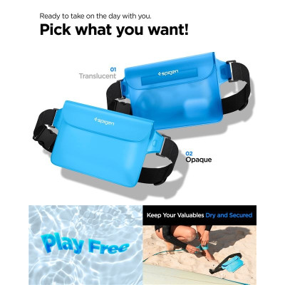 Spigen A620 Aqua Shield Waterproof Pouch Bag - Universal Αδιάβροχη Τσάντα Μέσης - IPX8 - 20 x 12 cm - Sea Blue - 2 Τεμάχια (AMP06020)