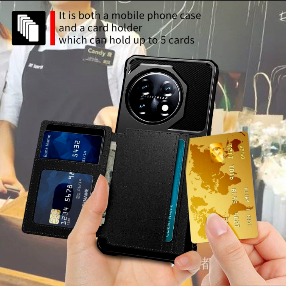 HappyCase 3 σε 1 - Θήκη Σιλικόνης με Ενσωματωμένο PU Πορτοφόλι - OnePlus 11 - Black (8719246391477)