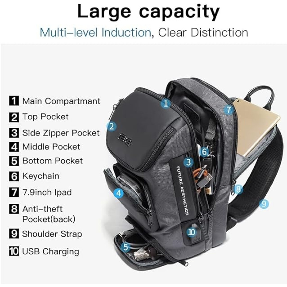 Bange 7086 - Ανδρικό Τσαντάκι Ώμου / Χιαστί Crossbody - 9L - Gray