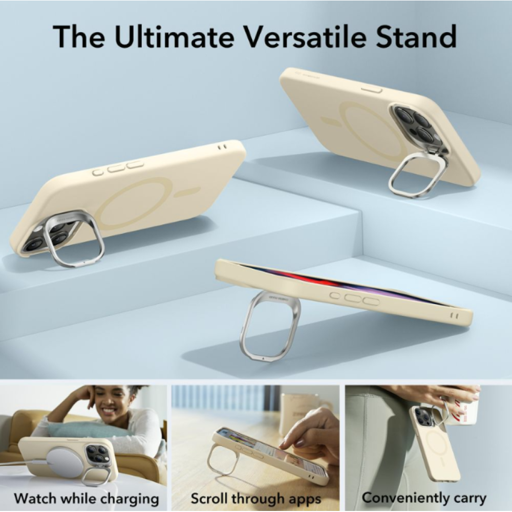 Θήκη iPhone 15 Pro Max ESR Cloud Soft with Stash Stand Ανθεκτική Σιλικόνης με MagSafe & Kickstand - Light Tan (4894240178607)