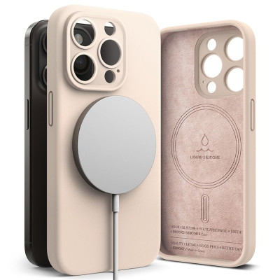 Ringke Silicone Magnetic - Ανθεκτική MagSafe Θήκη Σιλικόνης - Apple iPhone 15 Pro - Pink Sand (8809919307925)