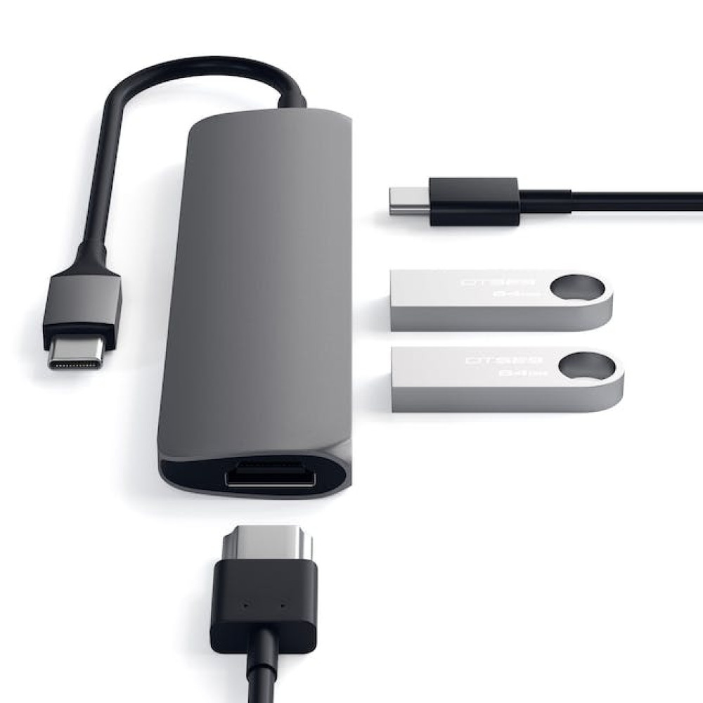 Satechi Type-C Slim Multi-Port Adapter 4K - Αντάπτορας με 2 x USB-A 3.0 / 1 x Type-C PD 60W / 1 x HDMI 4K 60HZ - Space Gray (ST-CMAM)