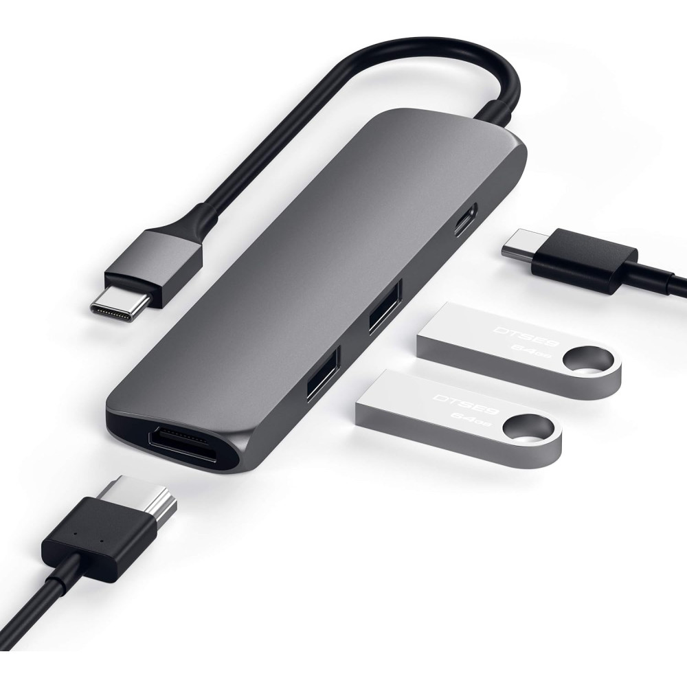 Satechi Type-C Slim Multi-Port Adapter 4K - Αντάπτορας με 2 x USB-A 3.0 / 1 x Type-C PD 60W / 1 x HDMI 4K 60HZ - Space Gray (ST-CMAM)