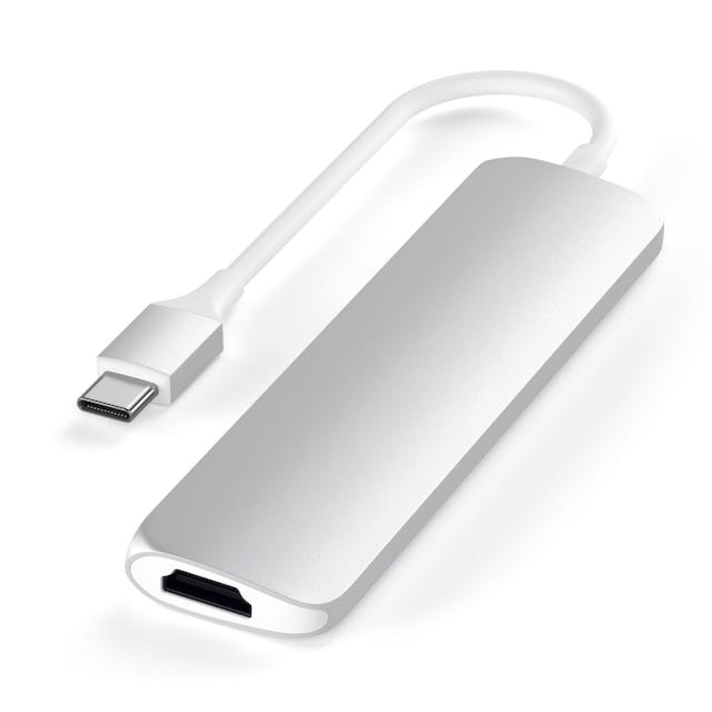 Satechi Type-C Slim Multi-Port Adapter 4K - Αντάπτορας με 2 x USB-A 3.0 / 1 x Type-C PD 60W / 1 x HDMI 4K 60HZ - Silver (ST-CMAS)