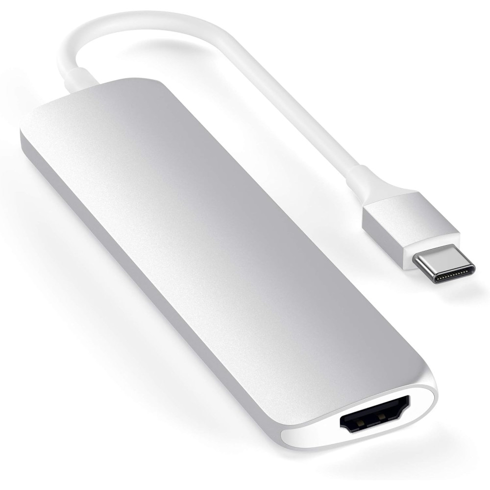 Satechi Type-C Slim Multi-Port Adapter 4K - Αντάπτορας με 2 x USB-A 3.0 / 1 x Type-C PD 60W / 1 x HDMI 4K 60HZ - Silver (ST-CMAS)