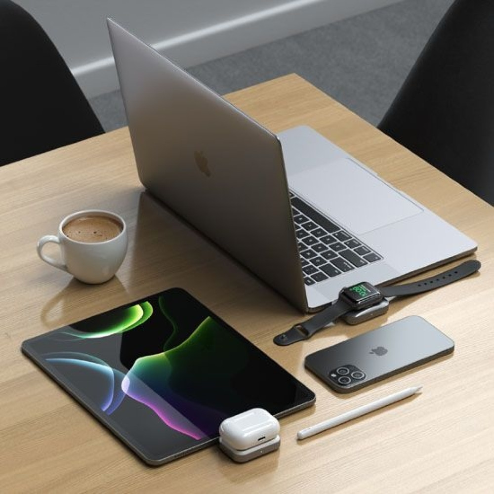 Satechi USB-C 2 in 1 Wireless Charging - Φορητός Μαγνητικός Ασύρματος Φορτιστής Type-C Διπλής Όψης για Apple Watch & AirPods - 5W - Space Grey (ST-UC2WCDM)