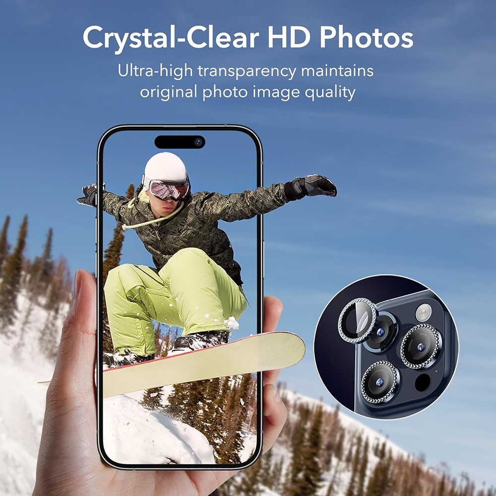 ESR Armorite Camera Lens Protectors - Αντιχαρακτικό Γυαλί Προστασίας για Φακό Κάμερας - Apple iPhone 15 Pro / 15 Pro Max - Rhinestone Blue (4894240174180)