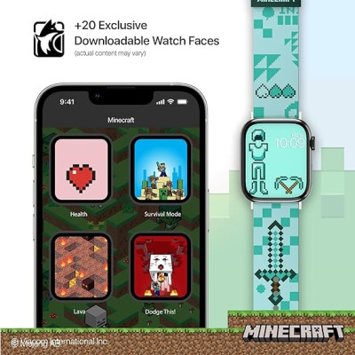 MobyFox Minecraft - Universal Λουράκι Σιλικόνης για Όλα τα Apple Watch & Smartwatches (22mm) με 20 Digital Watch Faces για iOS - Iconic Diamond (810083254296)